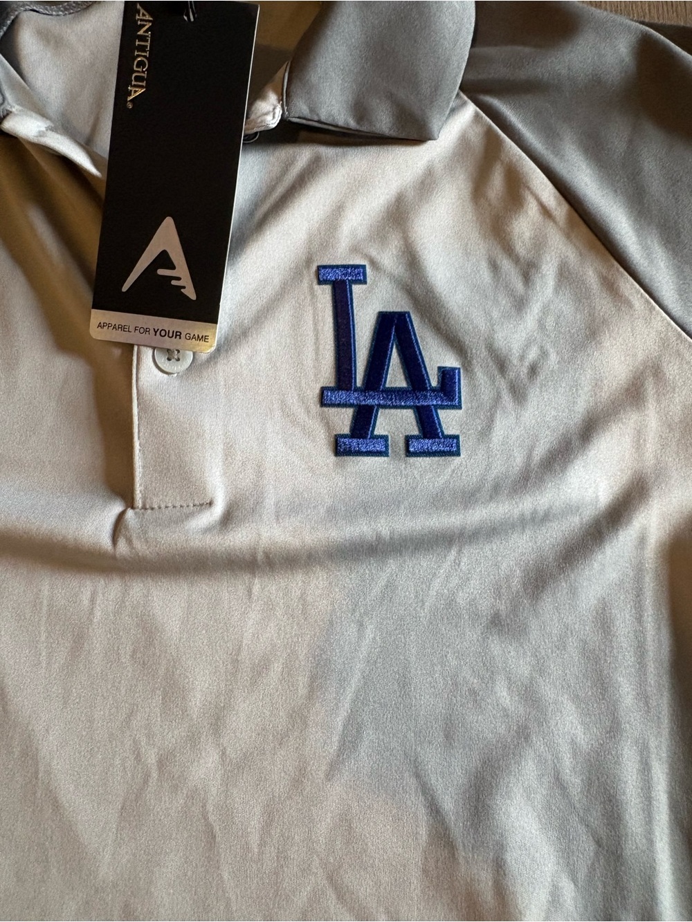 Antigua Los Angeles Dodgers Light Gray Polo with Blue LA Logo size small new